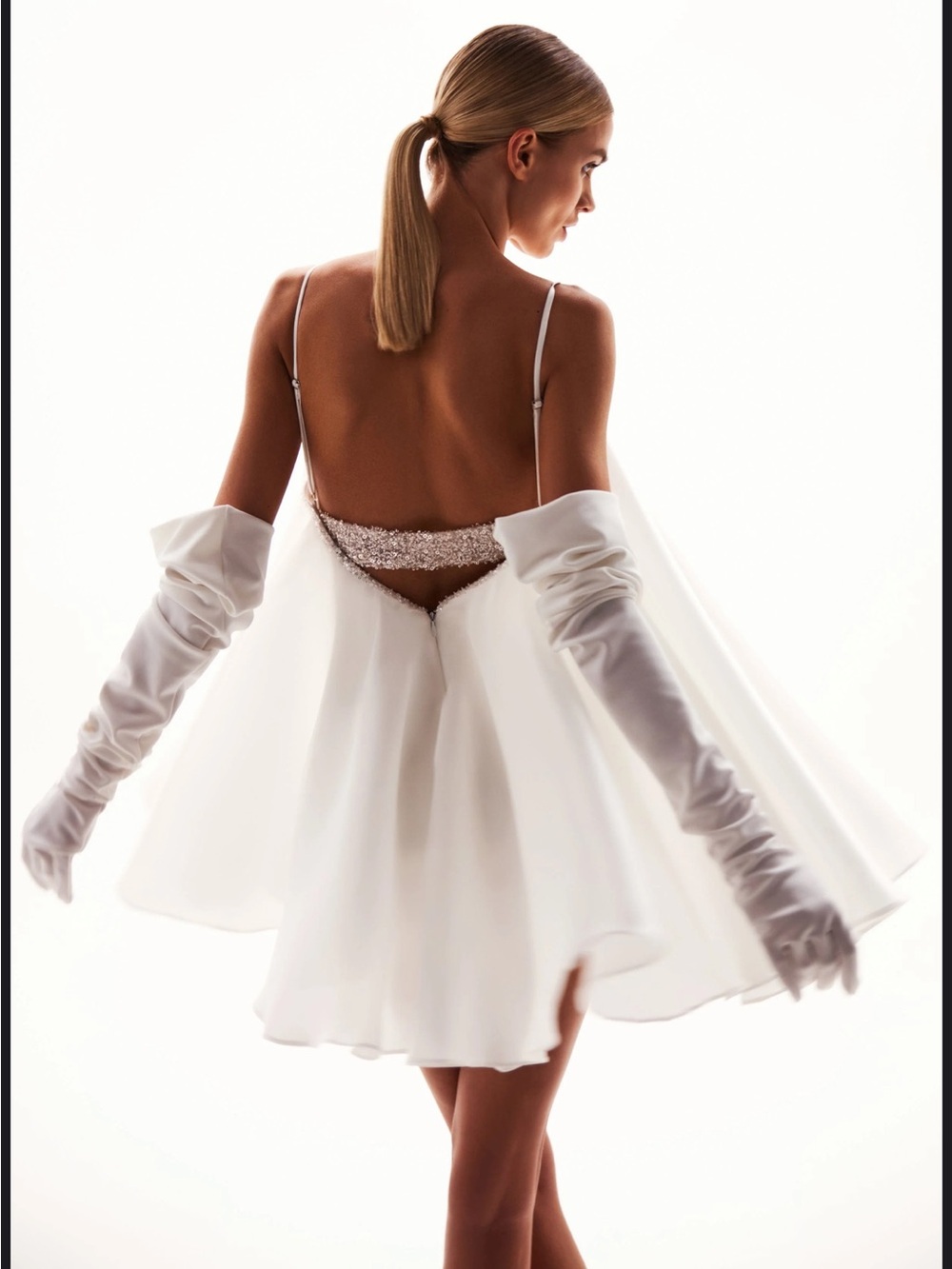 Elegant White Satin Gloves from the White Babydoll dress by Milla - Picture 1 of 2